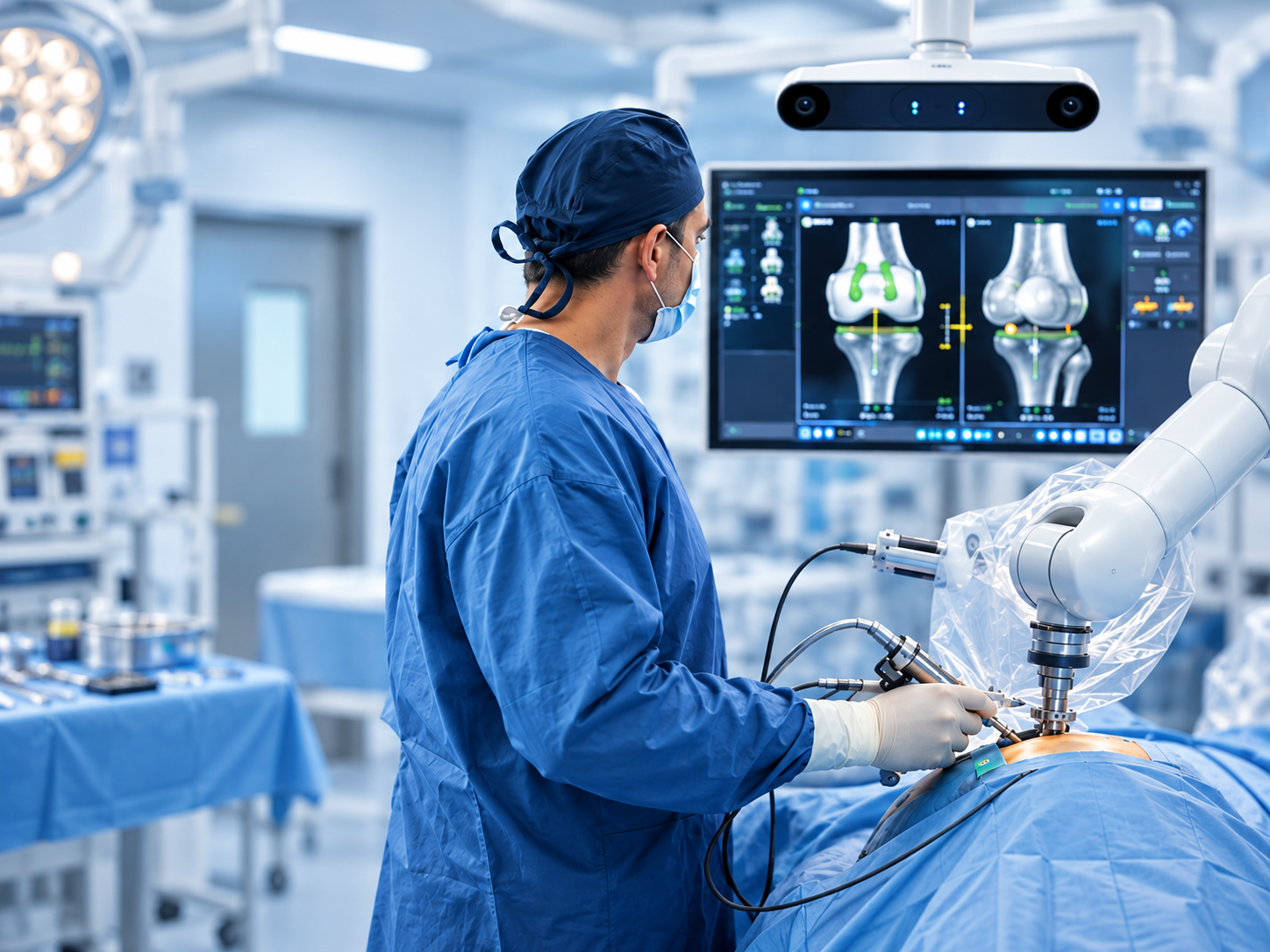 Robotic-assisted knee replacement in a modern operating theatre